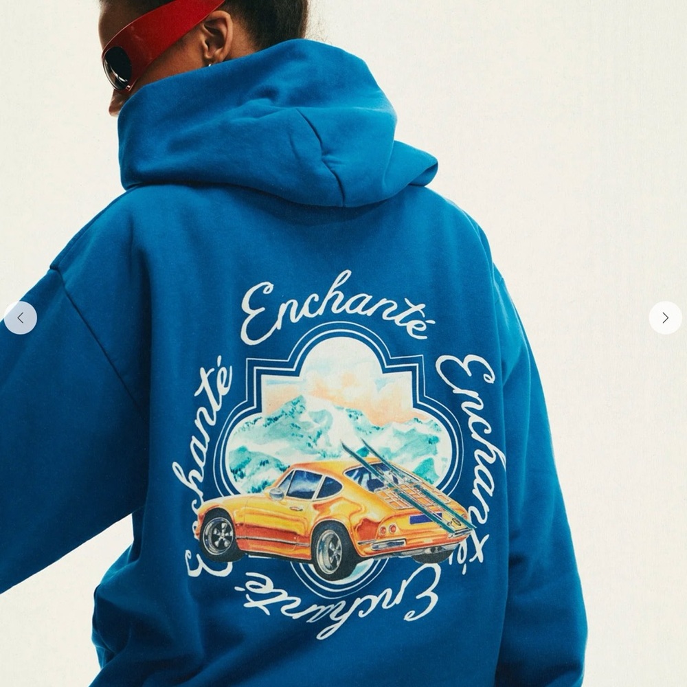 Enchanté Blue Hoodie with Car Graphic